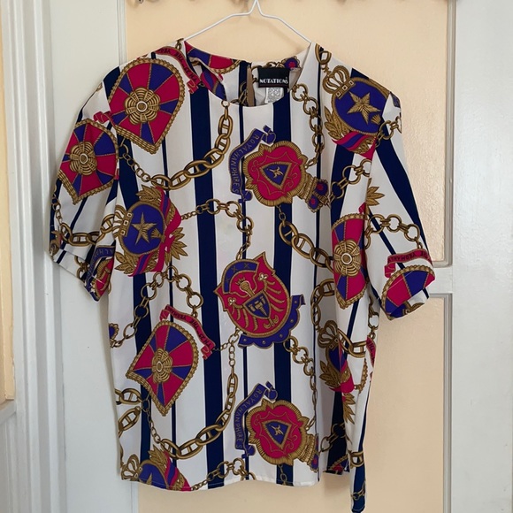 Vintage 90's Nautical Print Blouse - Picture 1 of 3